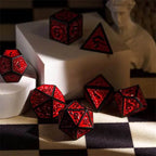 Black with Red Irregular Pattern Fill: 7-Piece Acrylic Dice Set - 