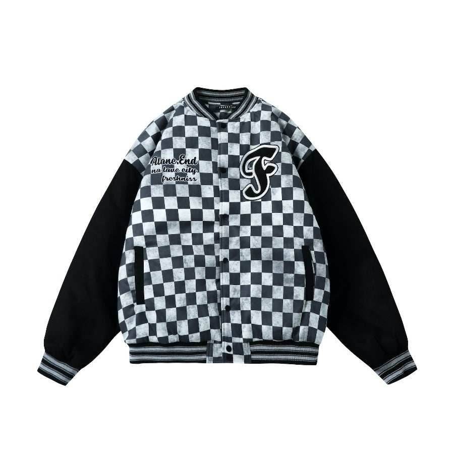 Checkered Winter Bomber Jacket - Grey / S