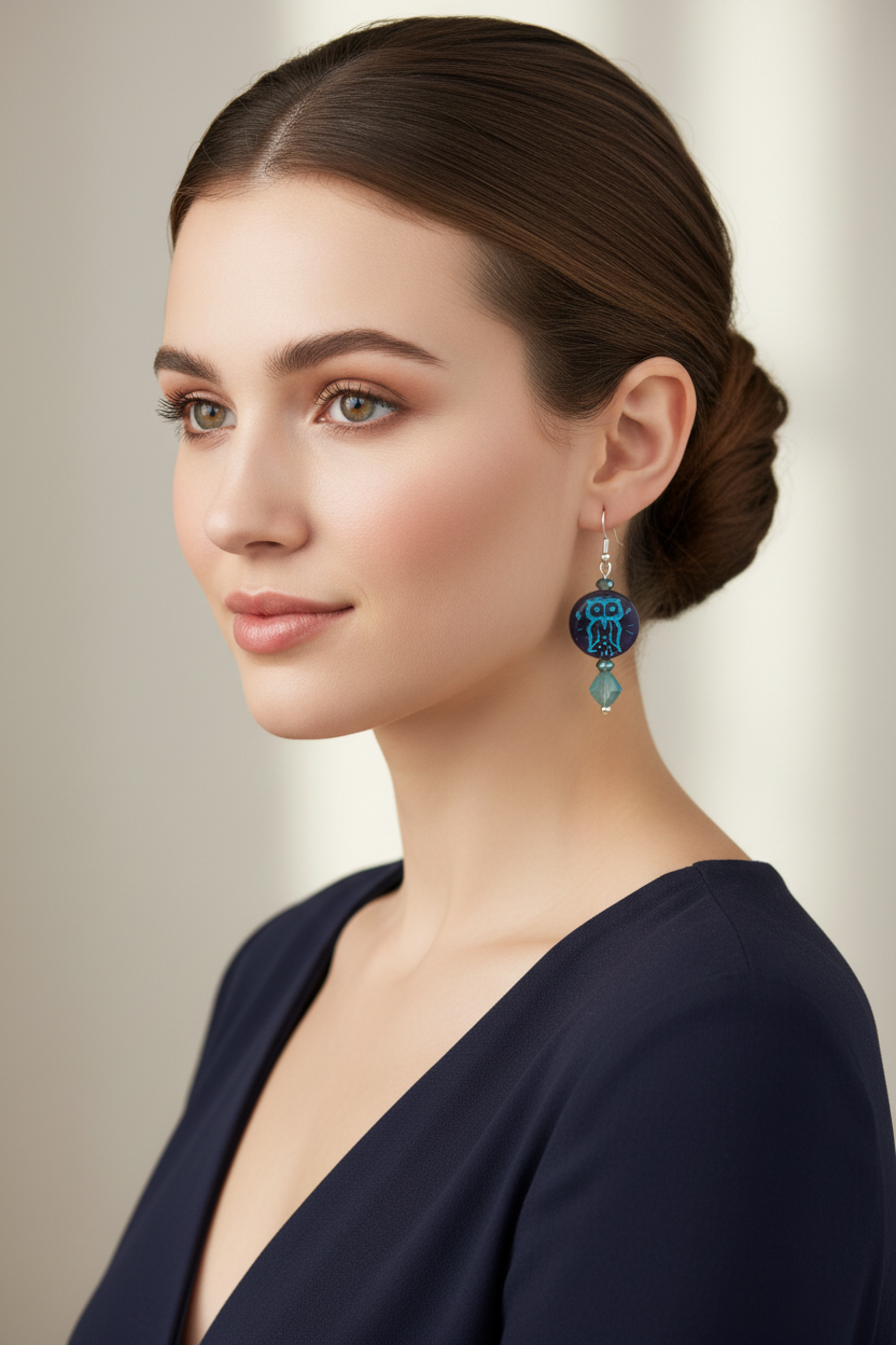 Mystical Blue Owl Earrings