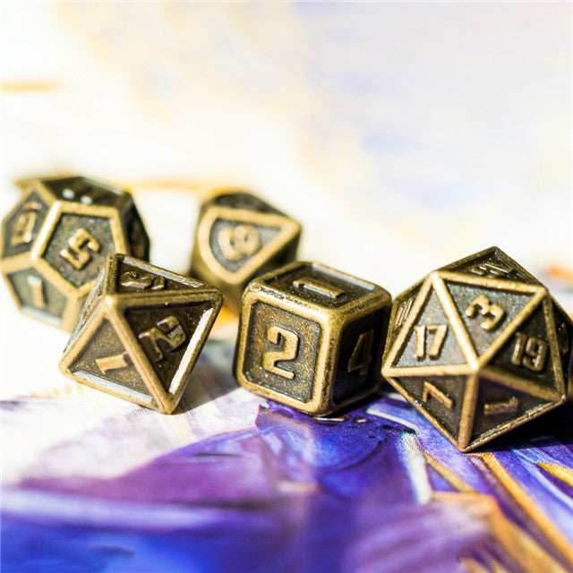 Bronze Mini Metal Dice Ancient Effect | (10mm to 15mm) 7-Dice Udixi RPG - 