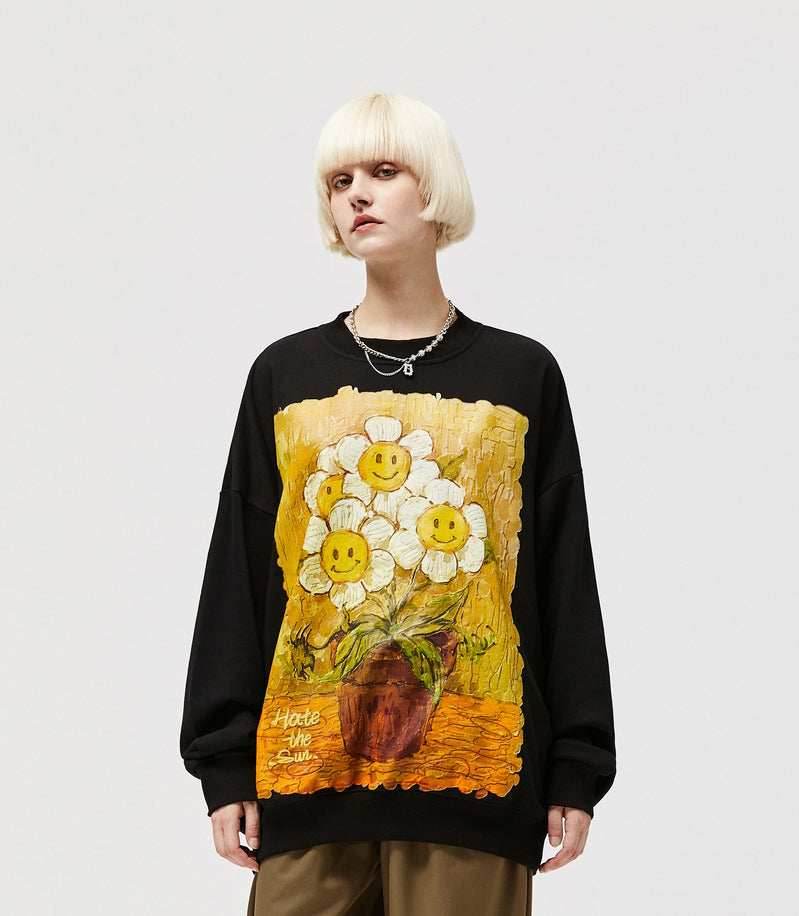 Daisy Flower Splash Art Crew - Black / S