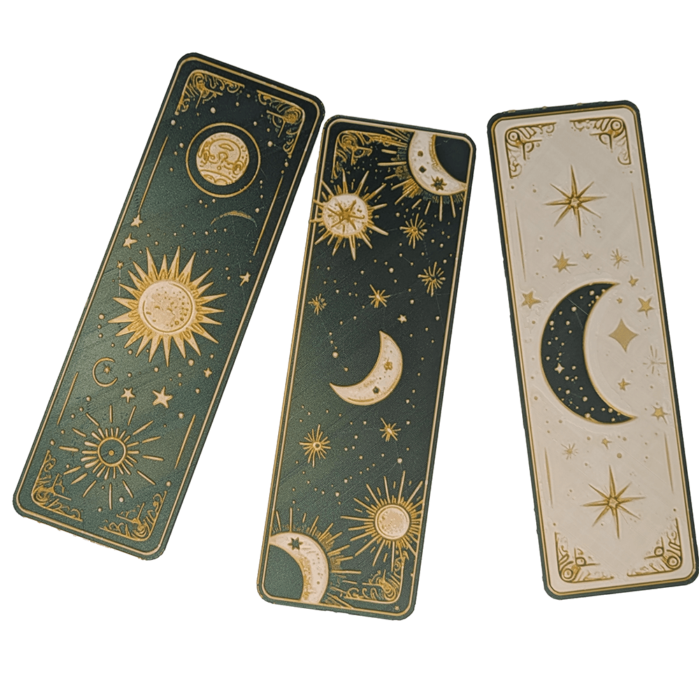 Celestial 3D Printed Moon & Sun Boho Bookmarks | Starry Night & Radiant Sun Designs | Handmade Bookmark Art - Buy all 3 and save!