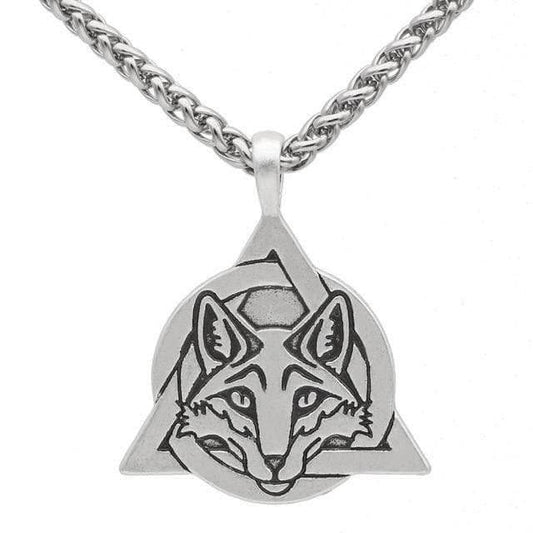 Celtic Slavic Fox Trinity Necklace - Silver Plated, Metal Chain