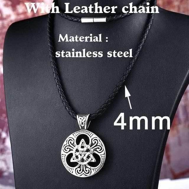 Celtic Triquetra Stainless Steel Pendant Necklace - with leather chain / 55 CM / 21.7 INCHES