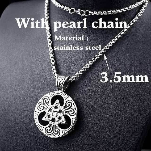 Celtic Triquetra Stainless Steel Pendant Necklace - with pearl chain / 55 CM / 21.7 INCHES