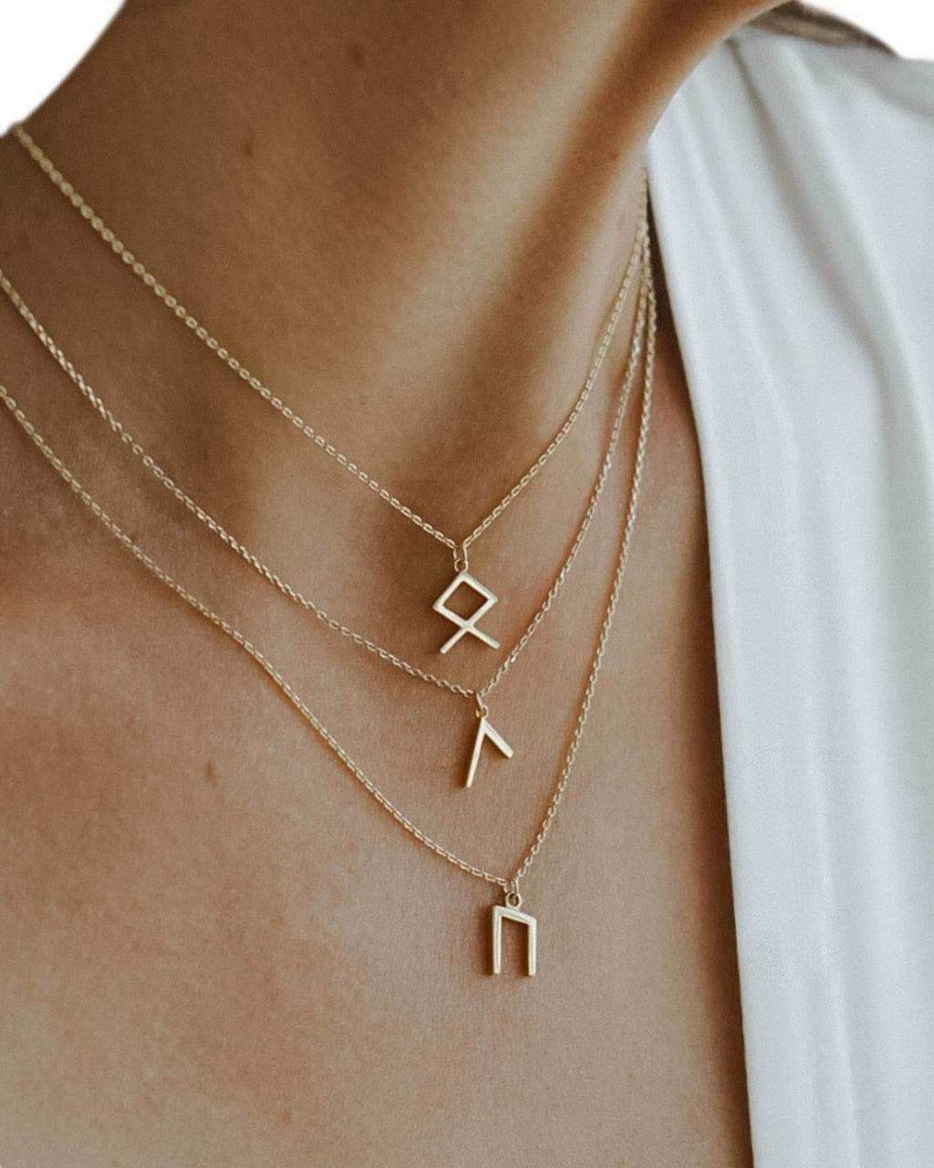 Viking Runes Tunic Stainless Steel Gold Necklaces - 24 Runes Set
