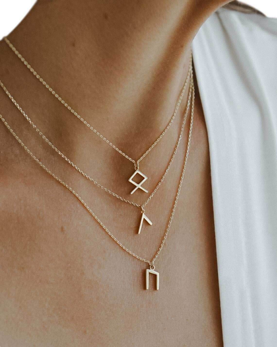 Viking Runes Tunic Stainless Steel Gold Necklaces - 24 Runes Set