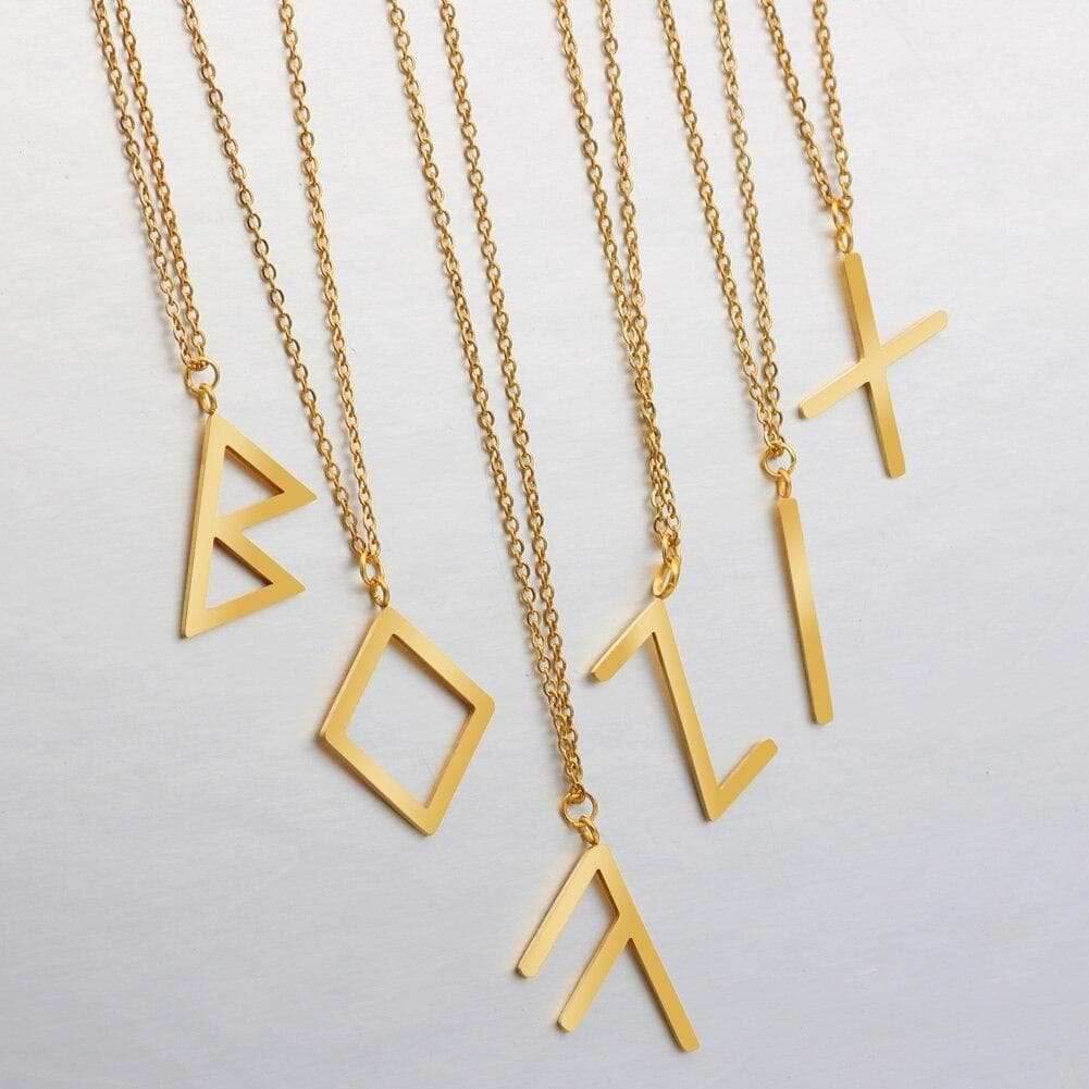 Viking Runes Tunic Stainless Steel Gold Necklaces - 24 Runes Set
