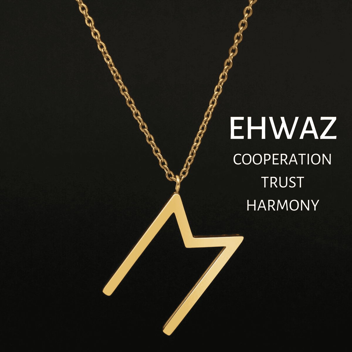 Viking Runes Tunic Stainless Steel Gold Necklaces - EHWAZ