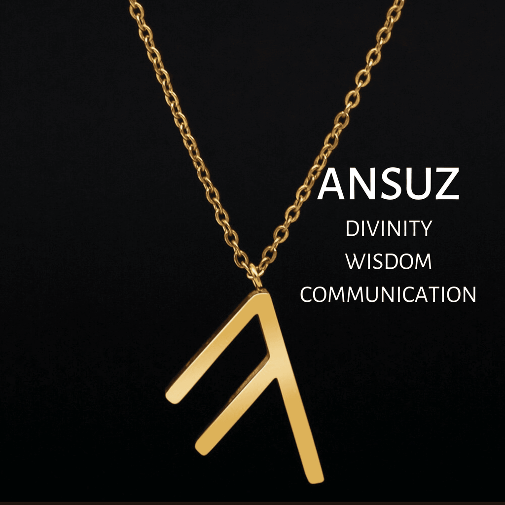 Viking Runes Tunic Stainless Steel Gold Necklaces - ANSUZ