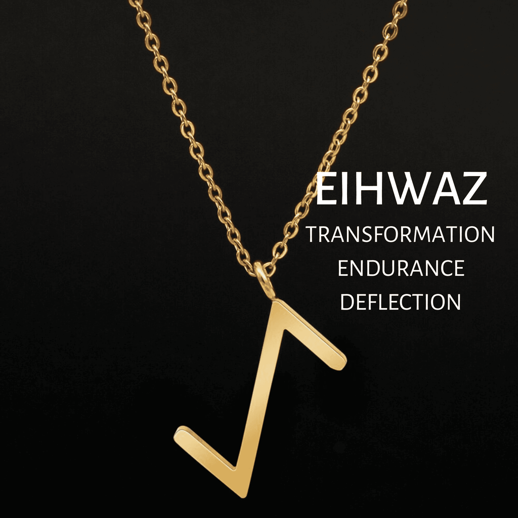 Viking Runes Tunic Stainless Steel Gold Necklaces - EIHWAZ