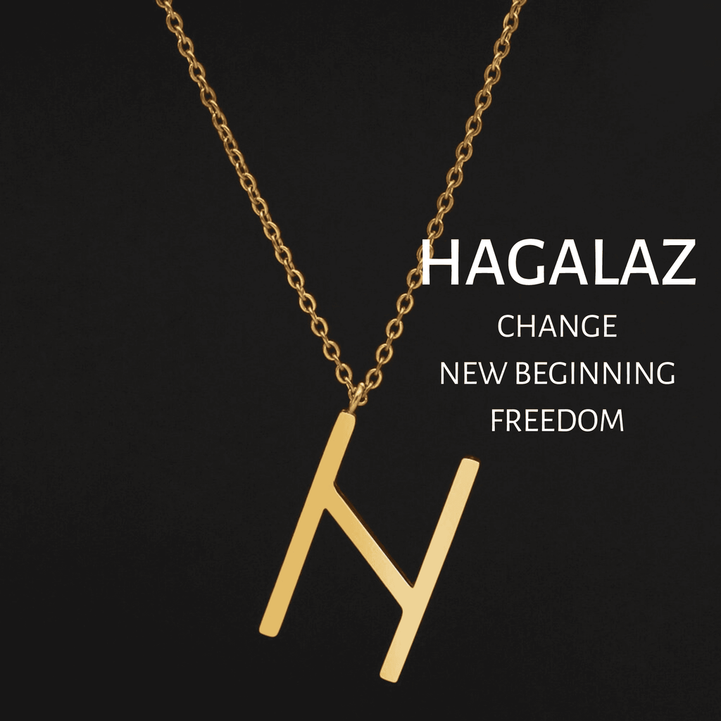 Viking Runes Tunic Stainless Steel Gold Necklaces - HAGALAZ