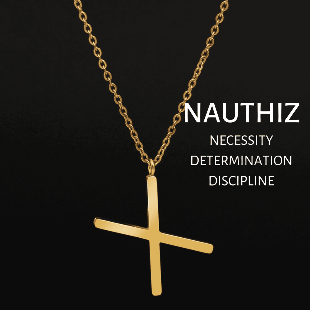 Viking Runes Tunic Stainless Steel Gold Necklaces - NAUTHIZ