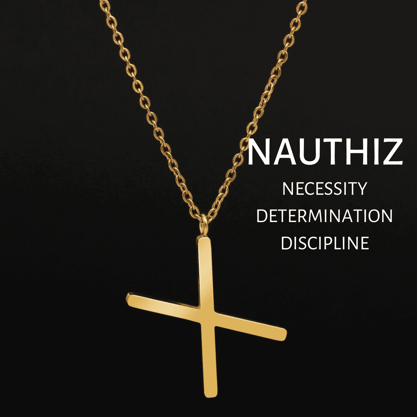 Viking Runes Tunic Stainless Steel Gold Necklaces - NAUTHIZ