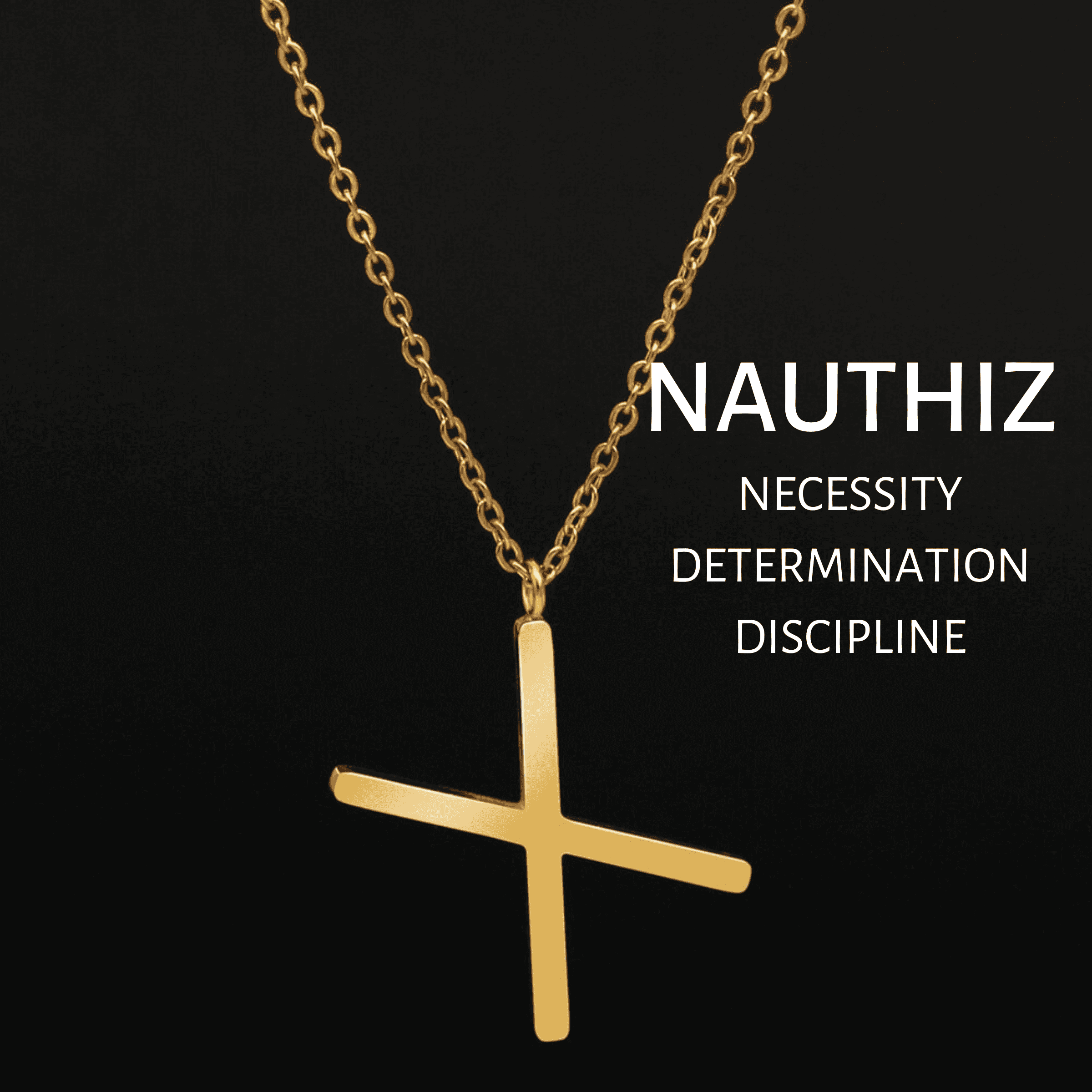 Viking Runes Tunic Stainless Steel Gold Necklaces - NAUTHIZ