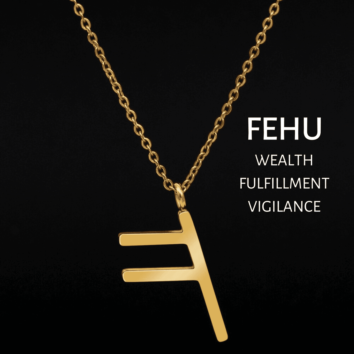 Viking Runes Tunic Stainless Steel Gold Necklaces - FEHU