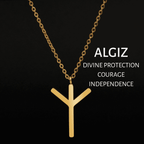 Viking Runes Tunic Stainless Steel Gold Necklaces - ALGIZ