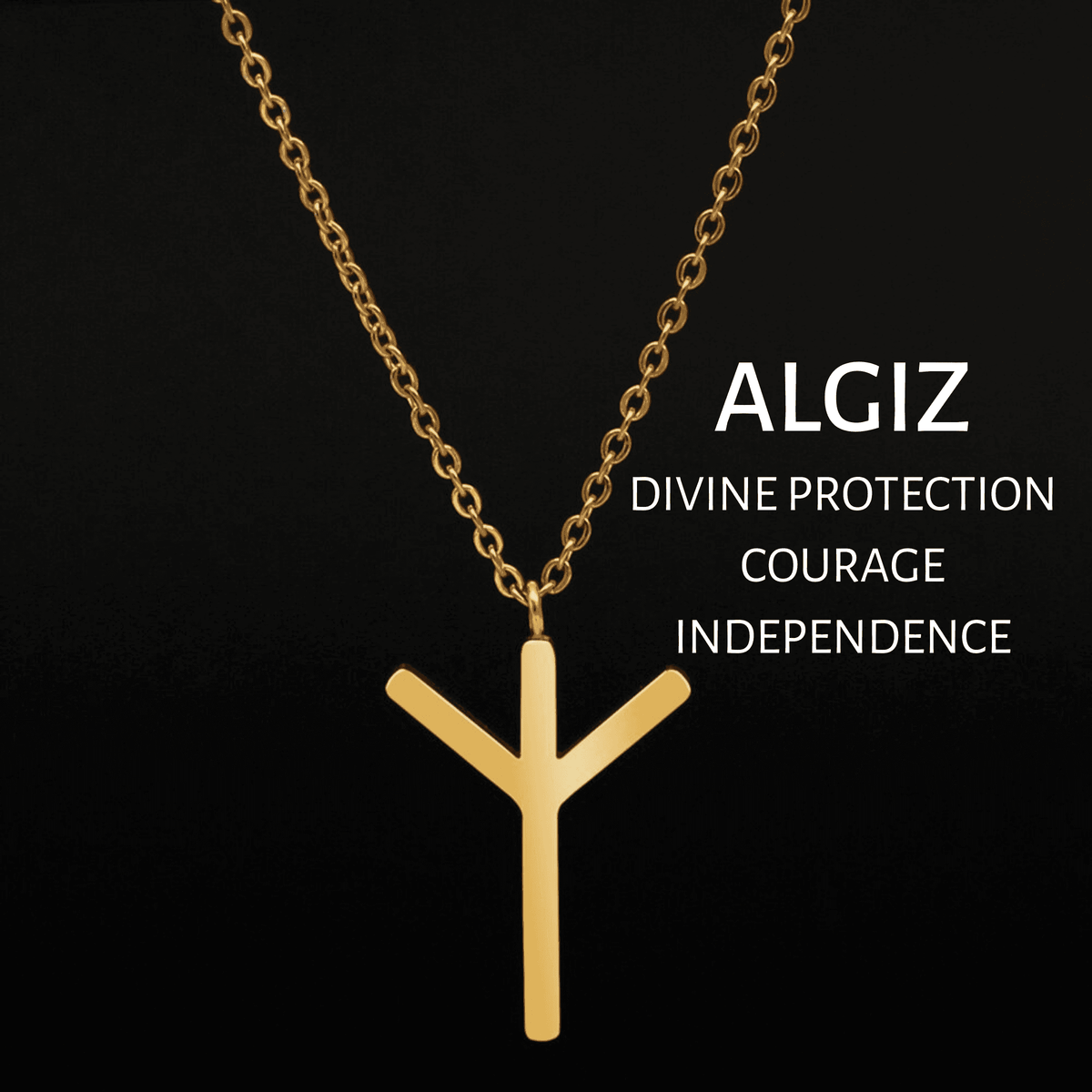 Viking Runes Tunic Stainless Steel Gold Necklaces - ALGIZ