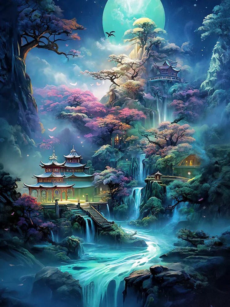 Chinese style Diamond Painting Collection Mountain and Waterfall Scenery Art 5d Diy Embroidery Mosaic Home Decor Cross Stitch