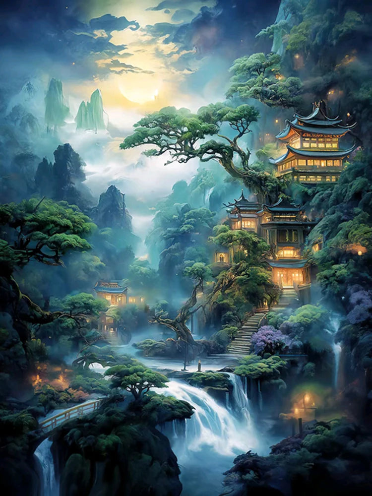 Chinese style Diamond Painting Collection Mountain and Waterfall Scenery Art 5d Diy Embroidery Mosaic Home Decor Cross Stitch