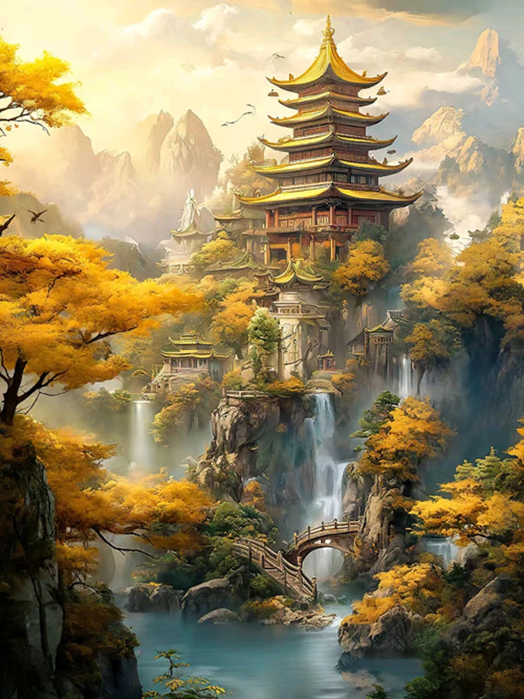 Chinese style Diamond Painting Collection Mountain and Waterfall Scenery Art 5d Diy Embroidery Mosaic Home Decor Cross Stitch