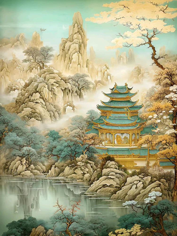 Chinese style Diamond Painting Collection Mountain and Waterfall Scenery Art 5d Diy Embroidery Mosaic Home Decor Cross Stitch