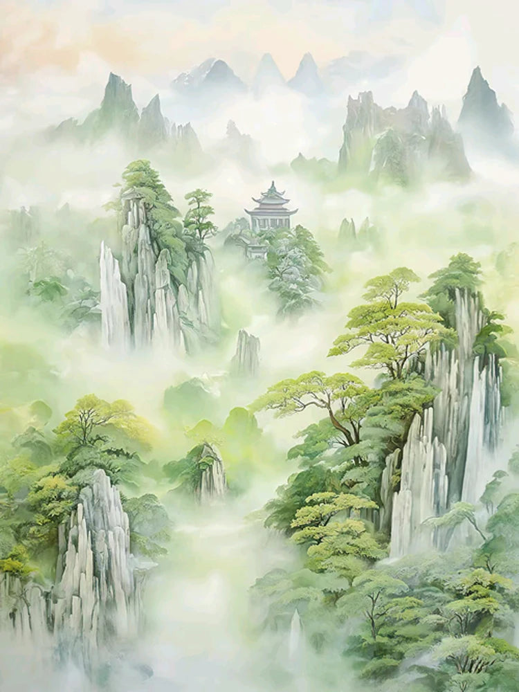 Chinese style Diamond Painting Collection Mountain and Waterfall Scenery Art 5d Diy Embroidery Mosaic Home Decor Cross Stitch