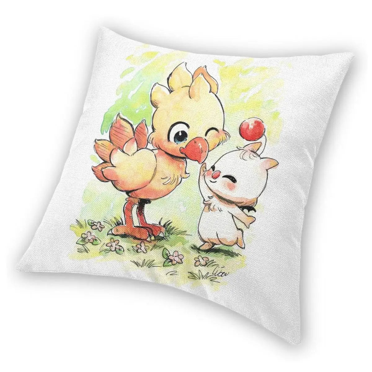 Chocobo Mog Final Fantasy Kawaii Square Pillowcase Polyester Linen Velvet Pattern Zip Decor Sofa Cushion Cover