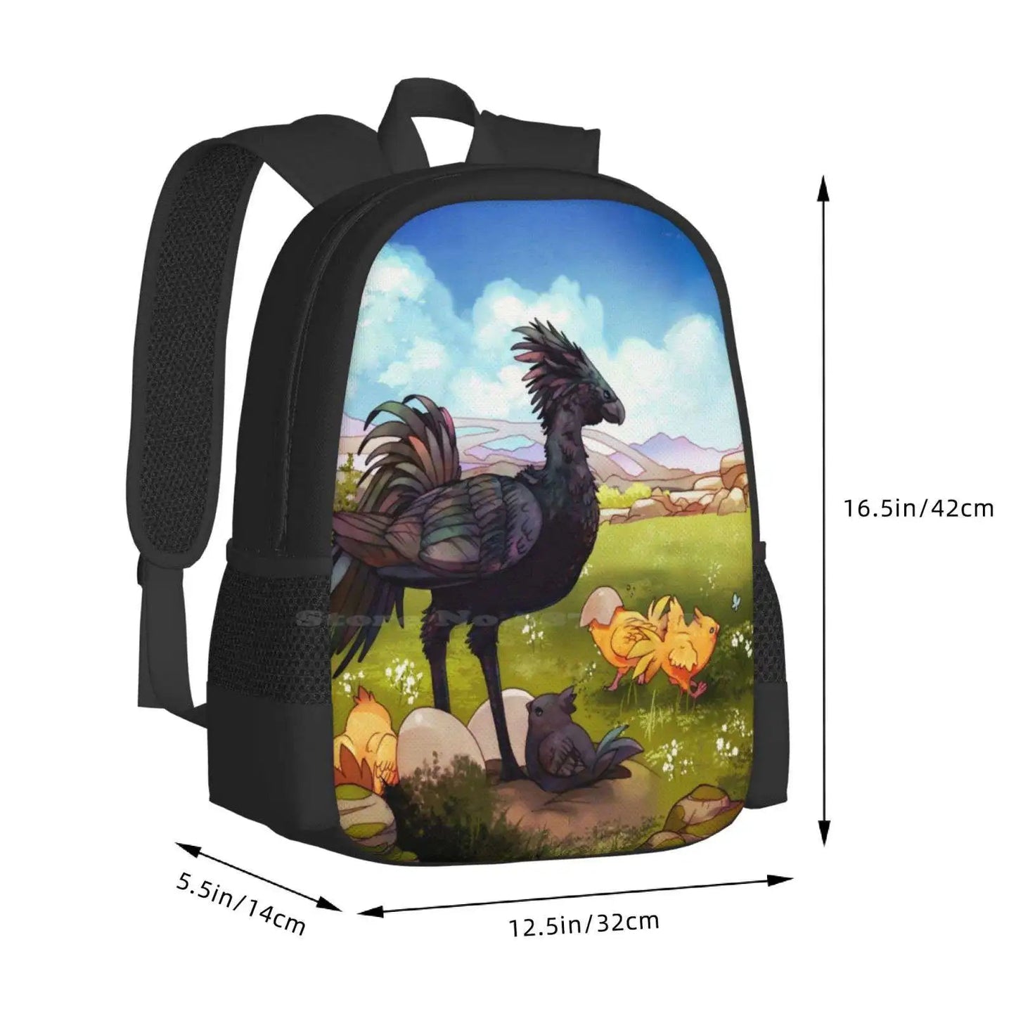 Chocobos Backpack For Student School Laptop Travel Bag Ffxv Landscape Final Fantasy 15 Black Chocobo Chocochick