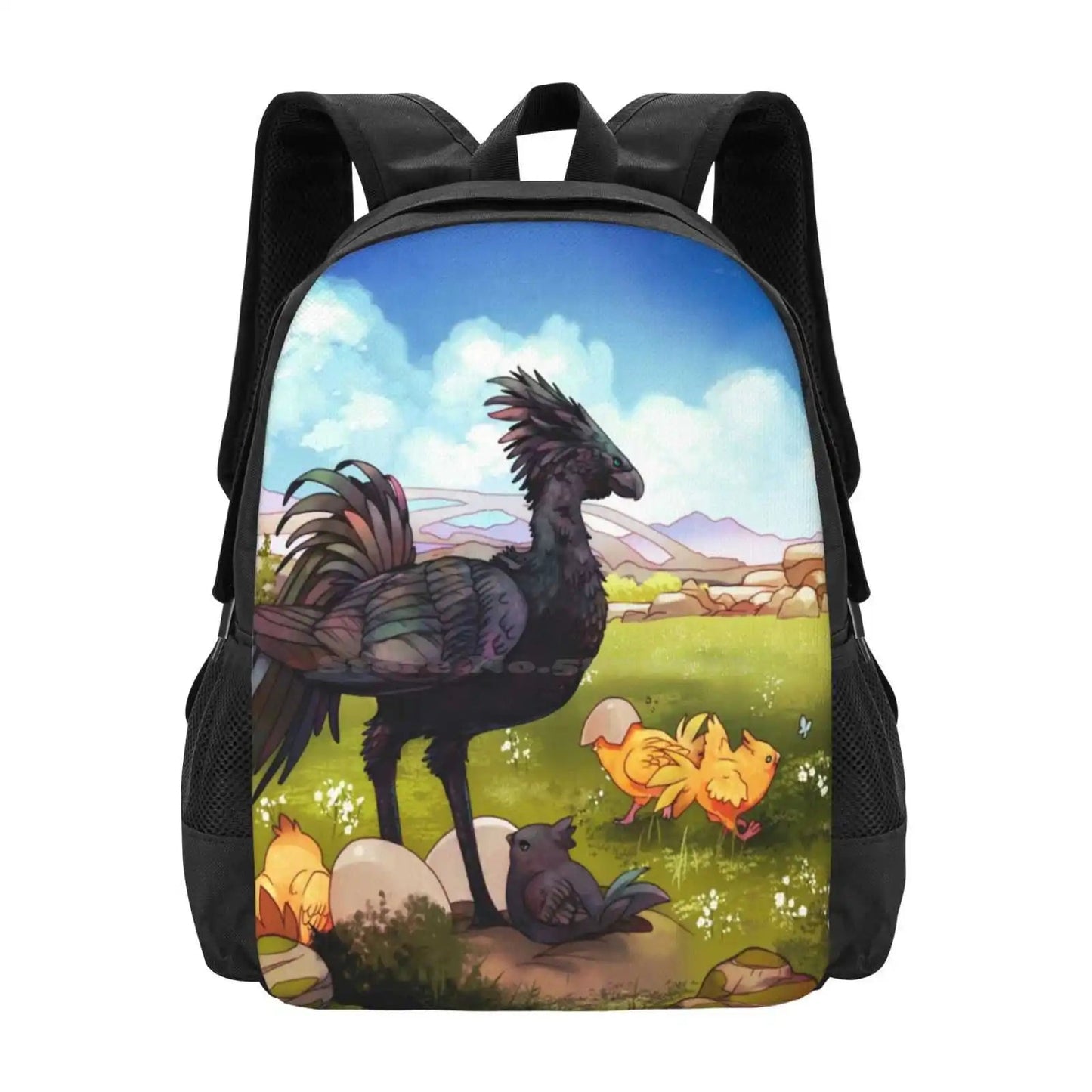 Chocobos Backpack For Student School Laptop Travel Bag Ffxv Landscape Final Fantasy 15 Black Chocobo Chocochick