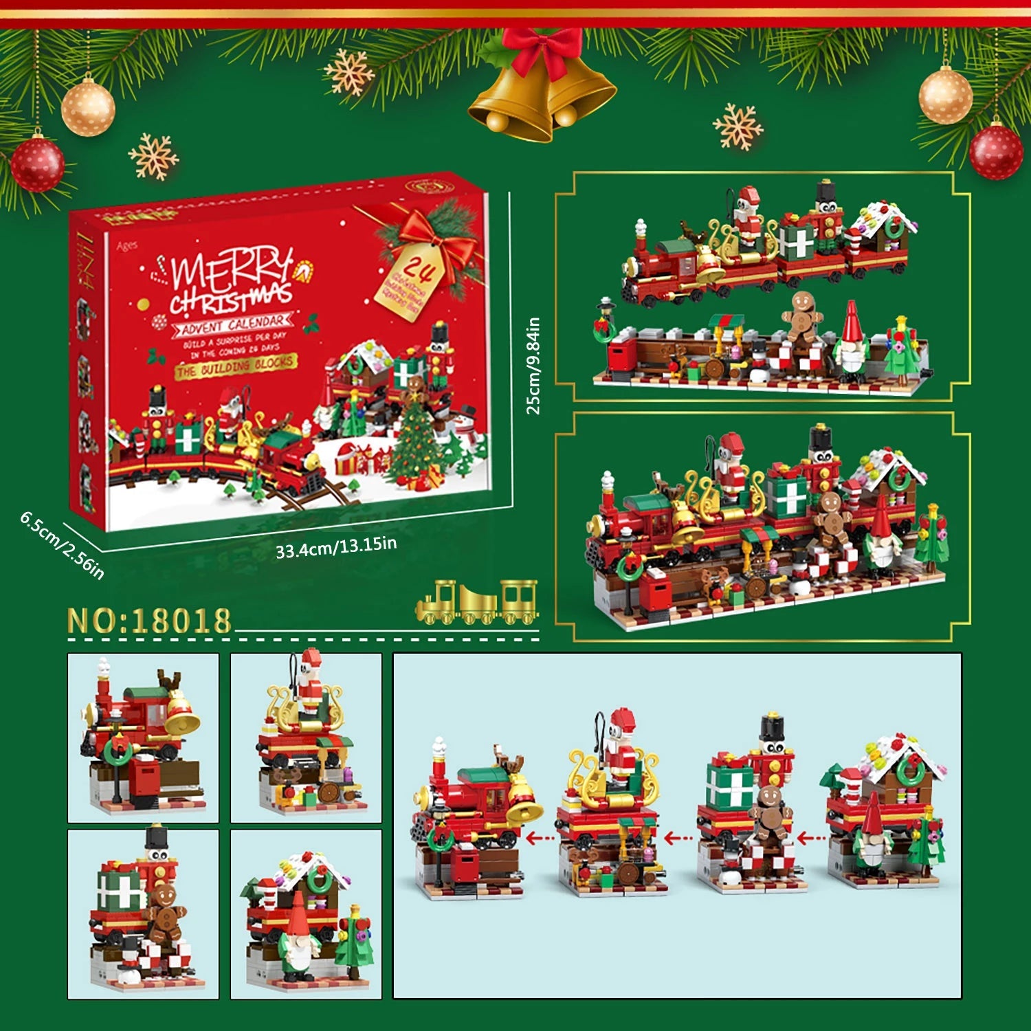 Christmas Building Blocks, 24 Days Countdown Calendars Blind Box, Christmas Trains Santa Claus Railcar Building Bricks