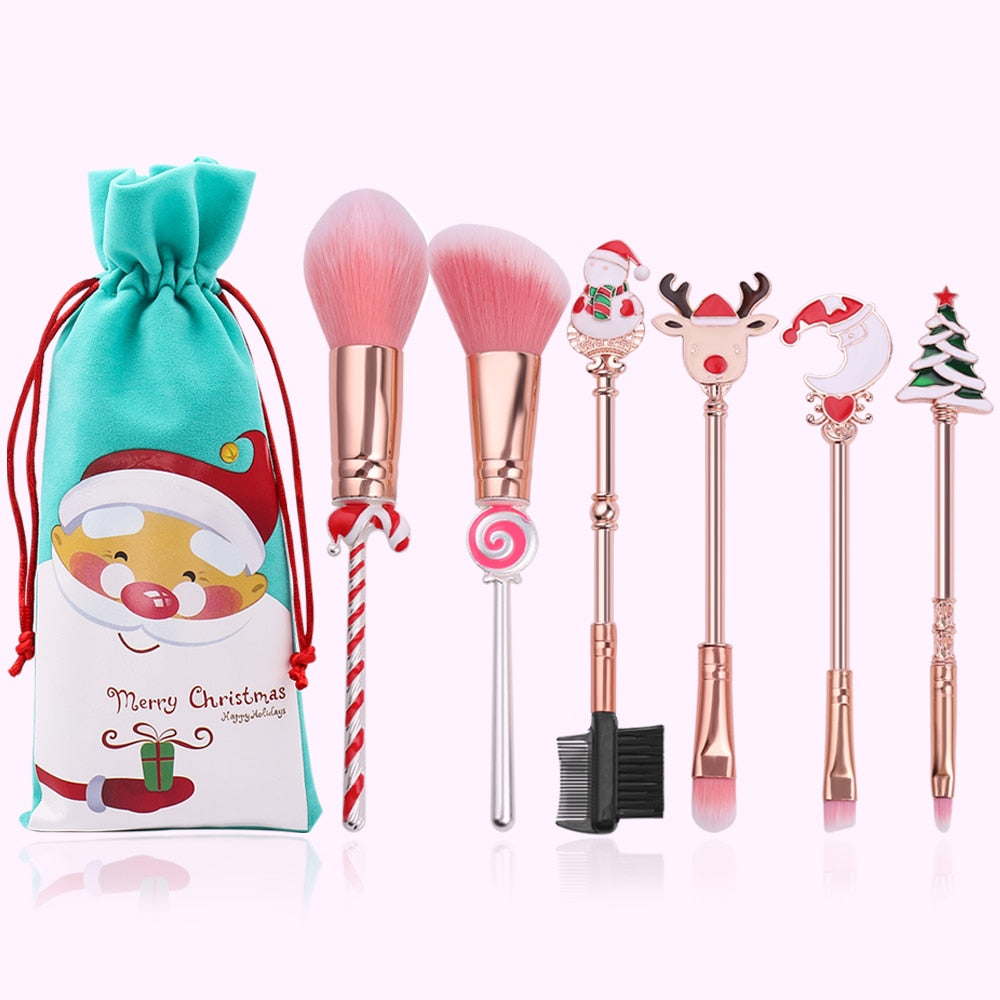 Christmas Makeup Brushes Set Soft Synthetic Hair Cosmetic Eyeliner Foundation Powder Blending Eye Shadow Makeup Tools