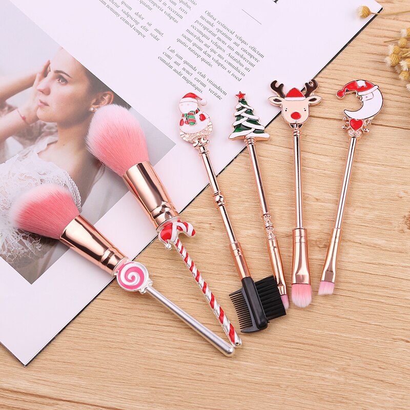 Christmas Makeup Brushes Set Soft Synthetic Hair Cosmetic Eyeliner Foundation Powder Blending Eye Shadow Makeup Tools