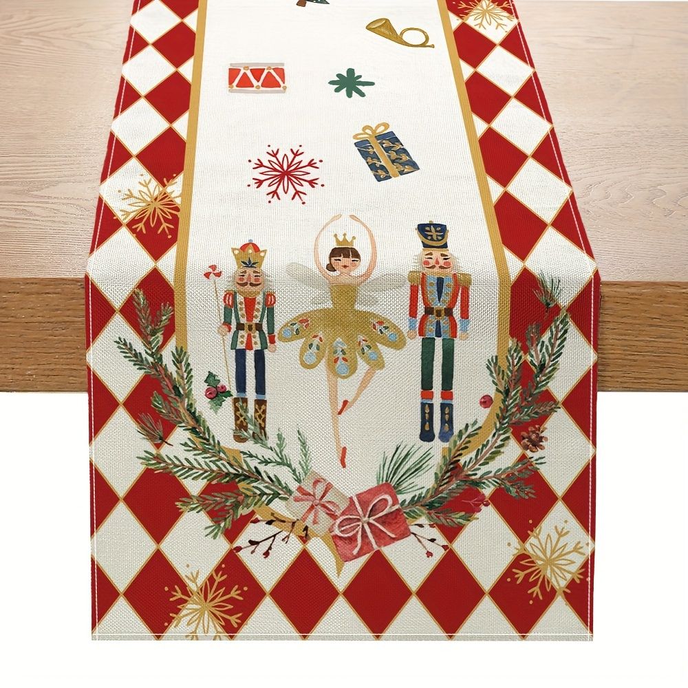 Christmas Nutcracker Linen Table Runner for Festive Holiday Decor