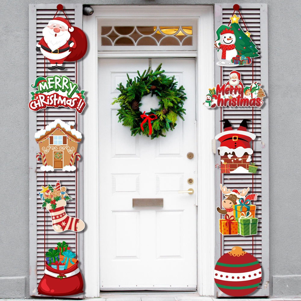 Christmas Porch Door Hanging Banner Christmas Paper Door Decorative Flags