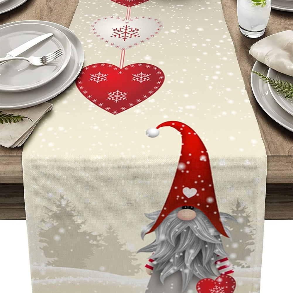 Christmas Snowflakes Gnome Linen Table Runners