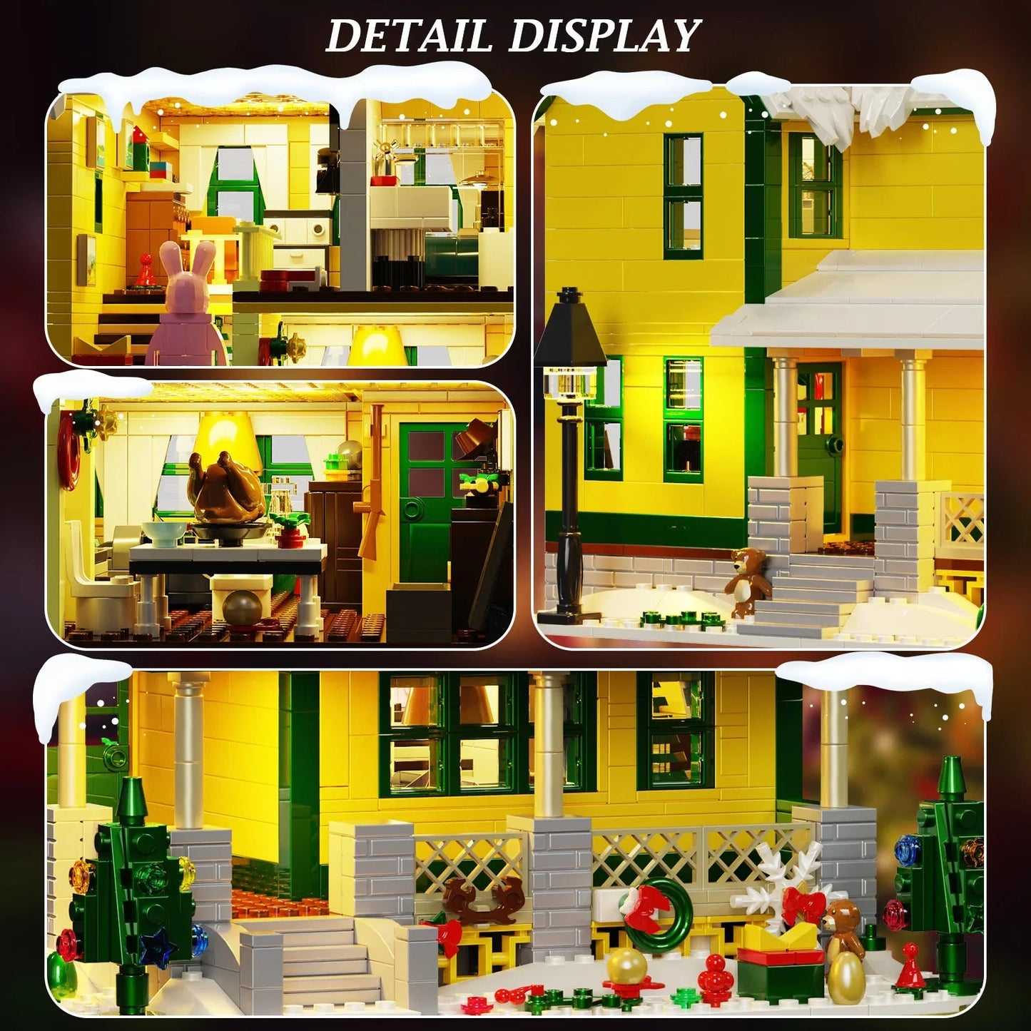 Christmas Story House Building Blocks Toys Kit Winter Snow House Model with Interior Details and LED Light,Children Xmas Gifts