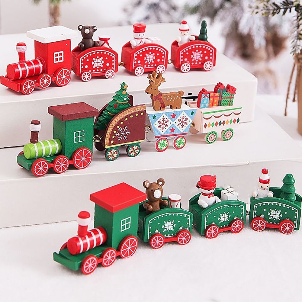 Christmas Wooden Train Ornaments Adorable Snowman and Gingerbread Designs