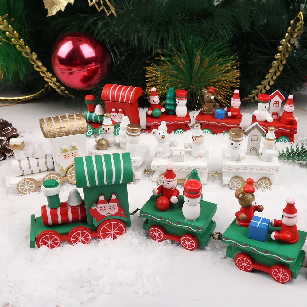 Christmas Wooden Train Ornaments Adorable Snowman and Gingerbread Designs