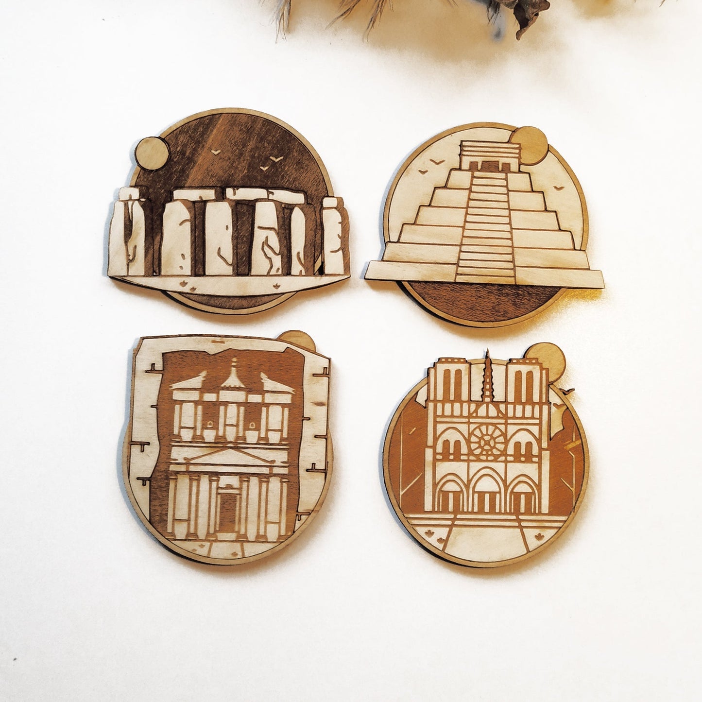 Cities and Monuments Wooden Coasters - Handmade Gift - Housewarming - Wood Kitchenware