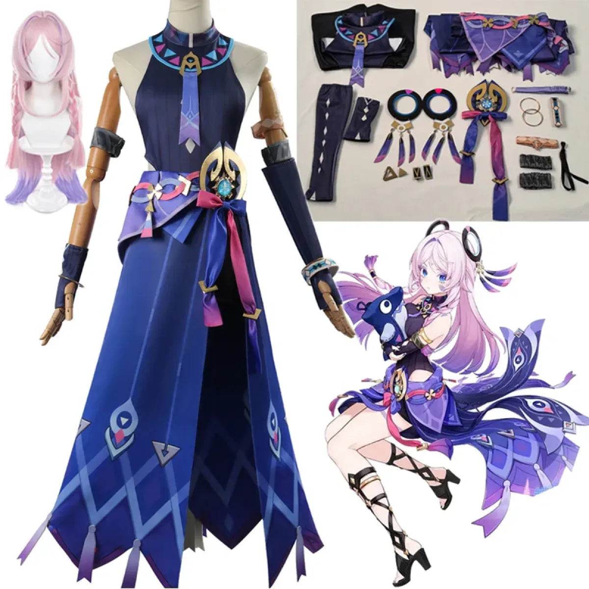 Genshin Citlali Cosplay Dress – Elegant Fantasy Outfit Set - Wig only(one size ) / XL