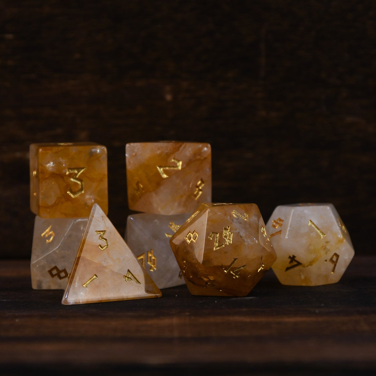 Citrine (Gold) Stone Dice Set