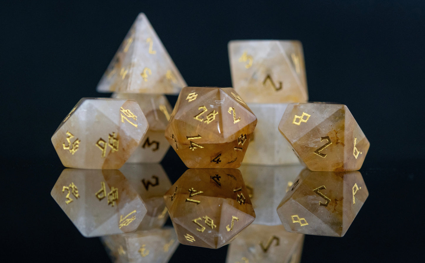 Citrine (Gold) Stone Dice Set