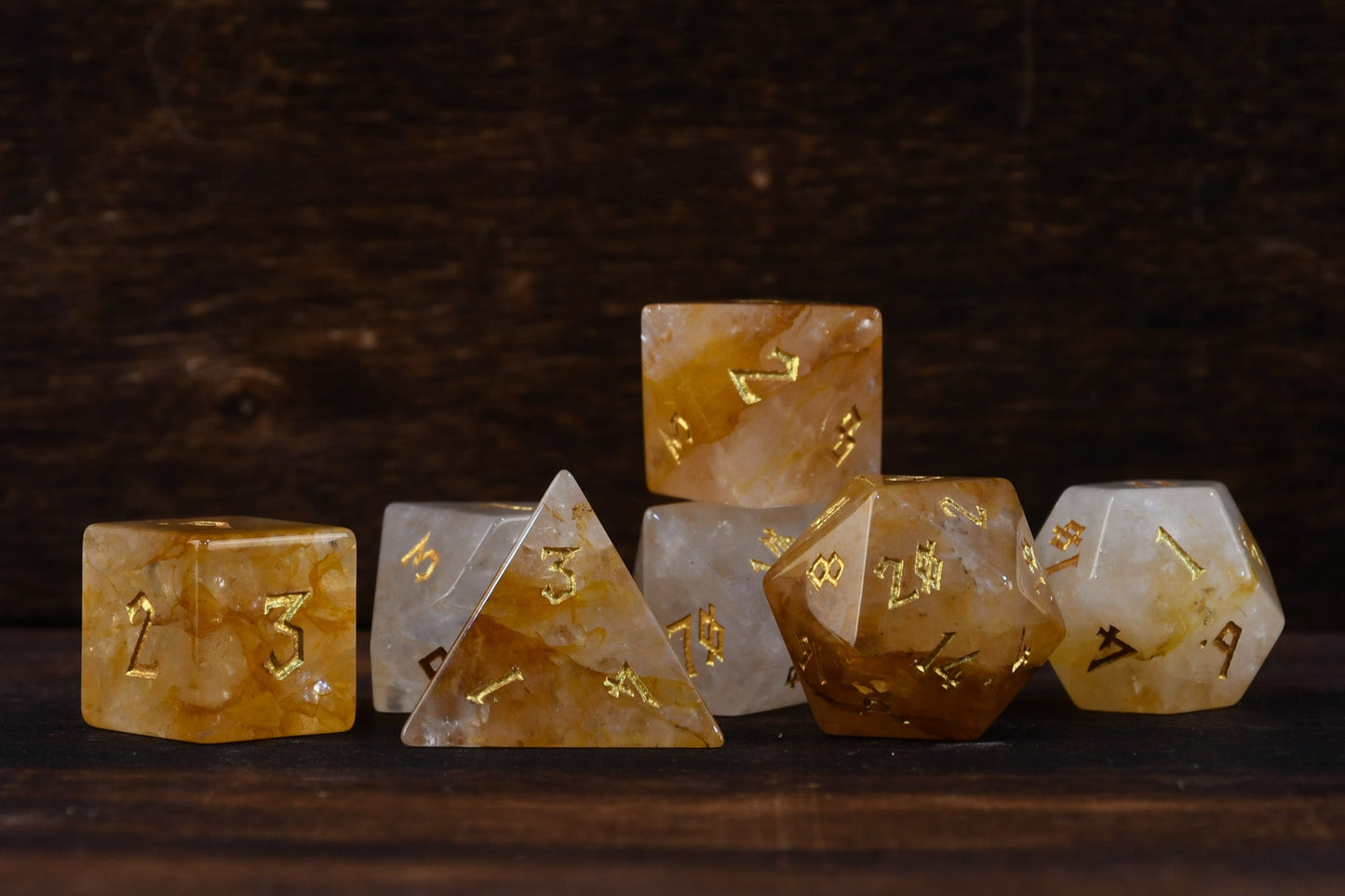 Citrine (Gold) Stone Dice Set