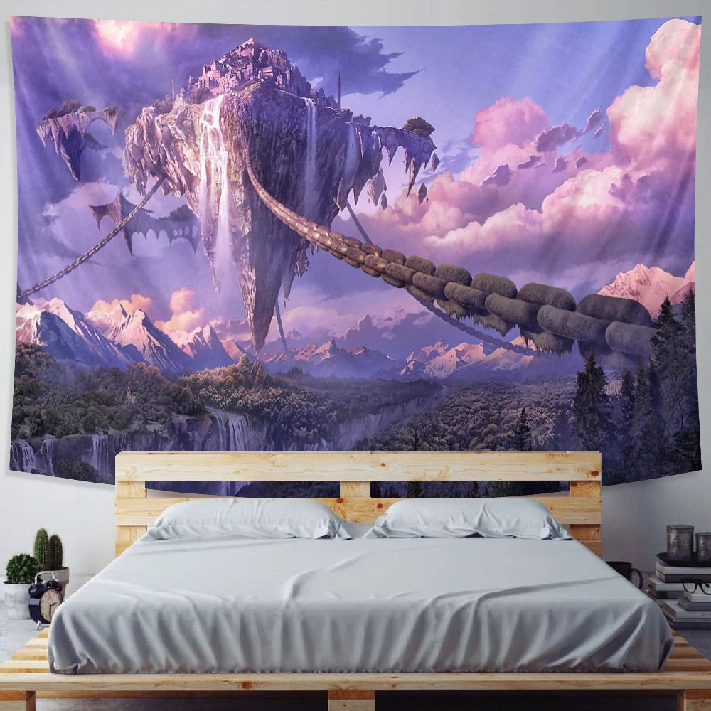 City of the sky psychedelic scene home decoration tapestry wall hanging Bohemian tapestry Datura sheet beach mat yoga mat