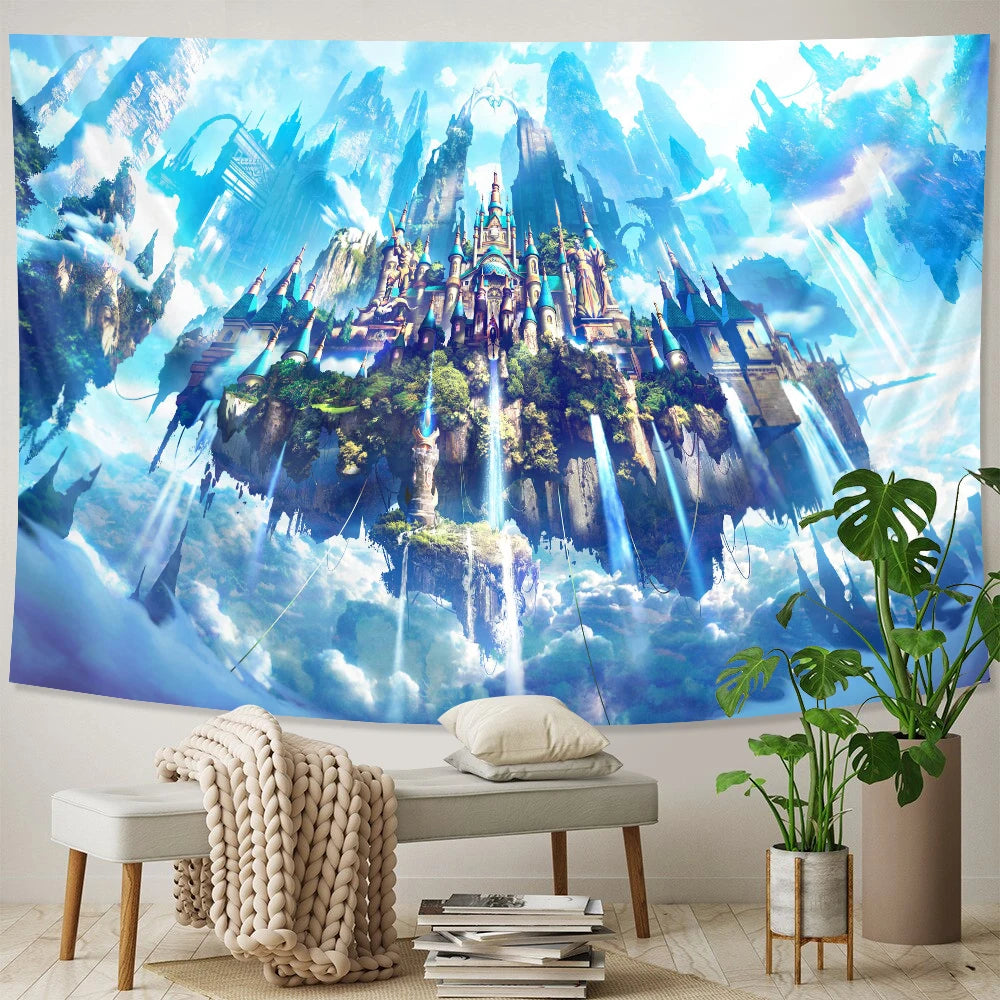 City of the sky psychedelic scene home decoration tapestry wall hanging Bohemian tapestry Datura sheet beach mat yoga mat