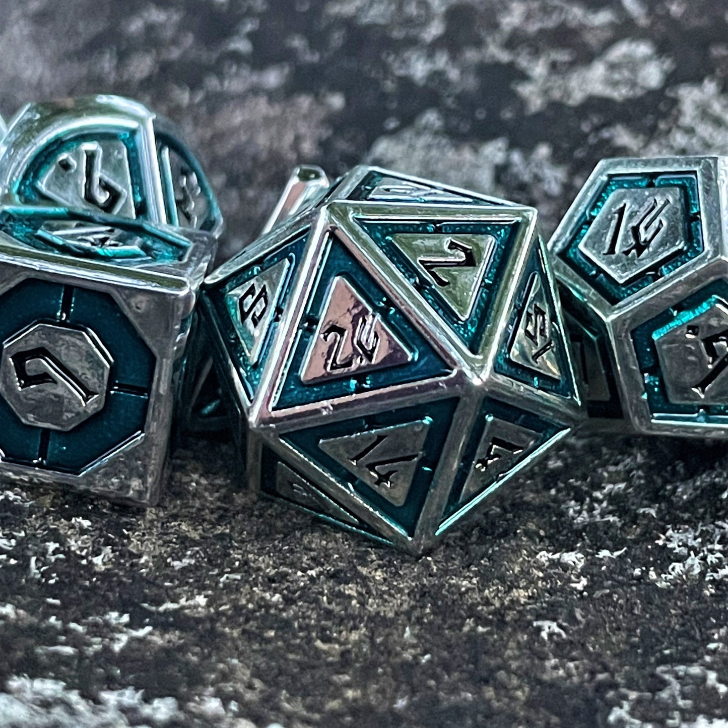 Cleric's Domain Aqua And Silver Metal Dice Set