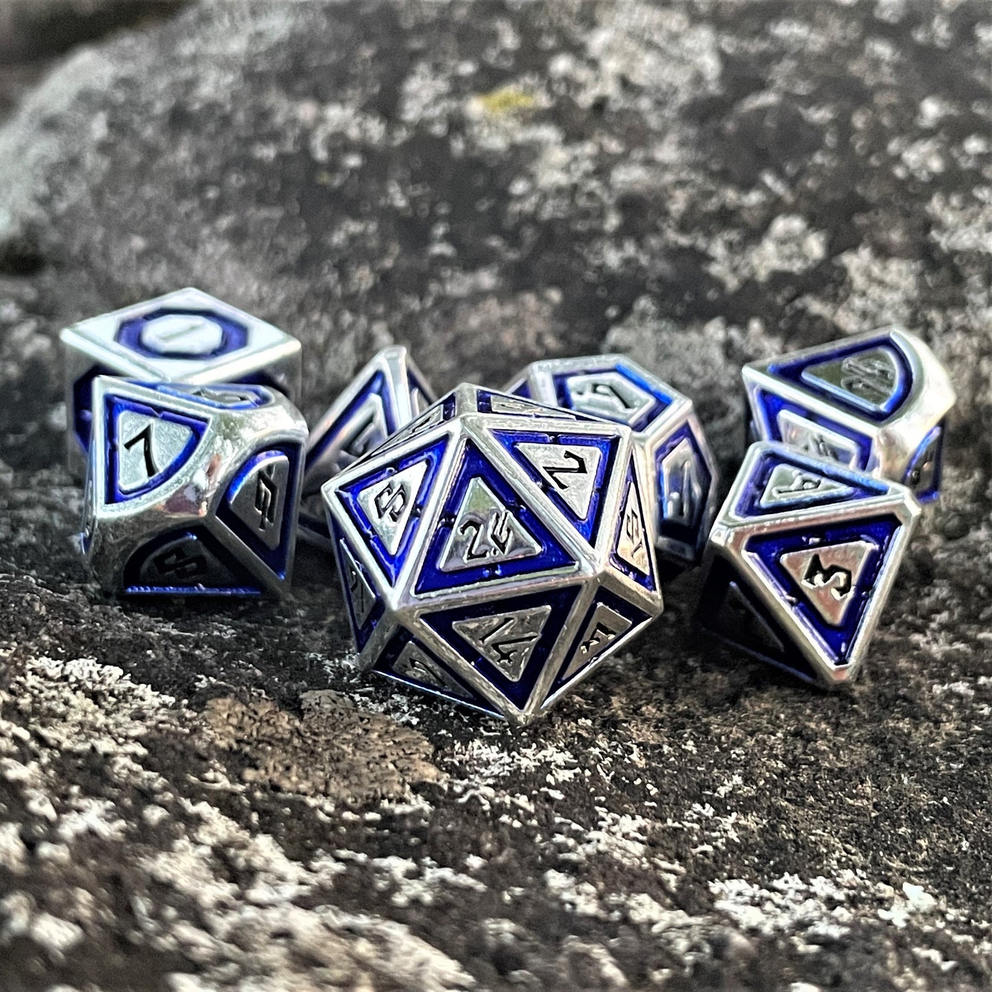 Cleric's Domain Blue & Silver Metal Dice Set