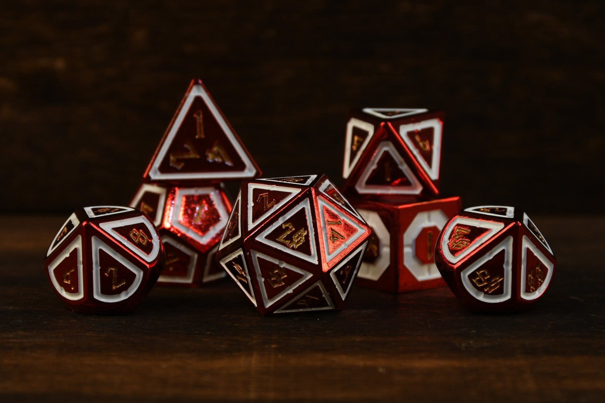 Cleric's Domain Red And White Metal Dice Set