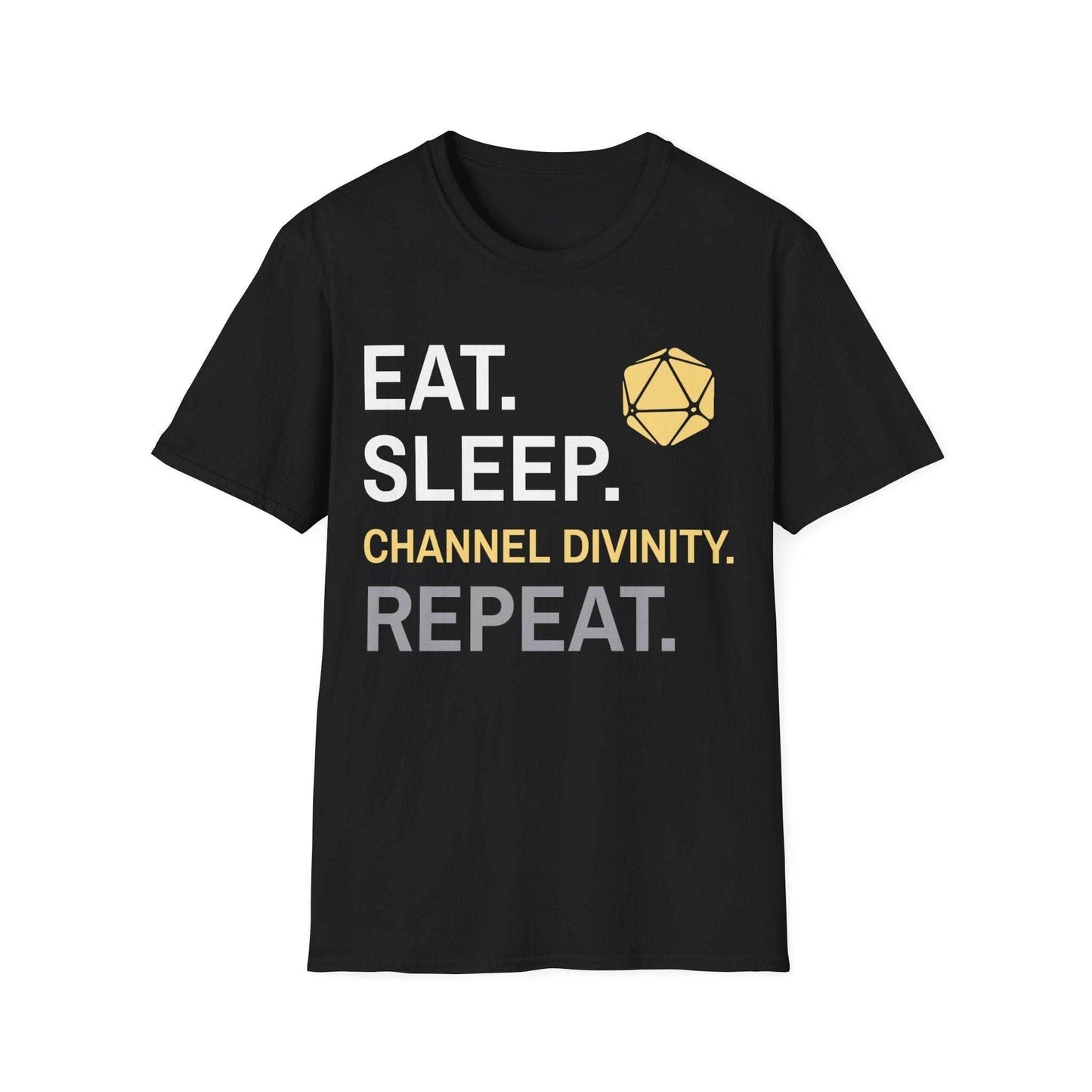 Cleric T-Shirt – 'Eat, Sleep, Channel Divinity, Repeat' - Black / S
